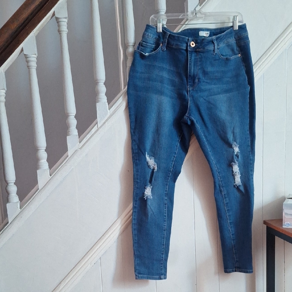 Vintage Skinny Ripped Jeans - Blue